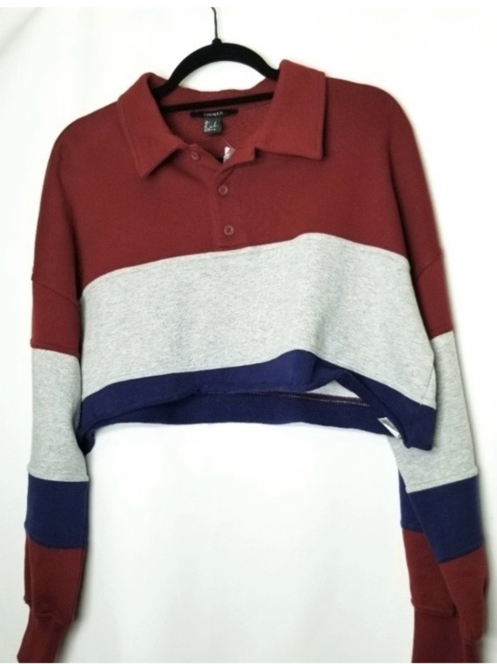 Forever 21 Colorblock Cropped Long Sleeve Sweatshirt Size Medium